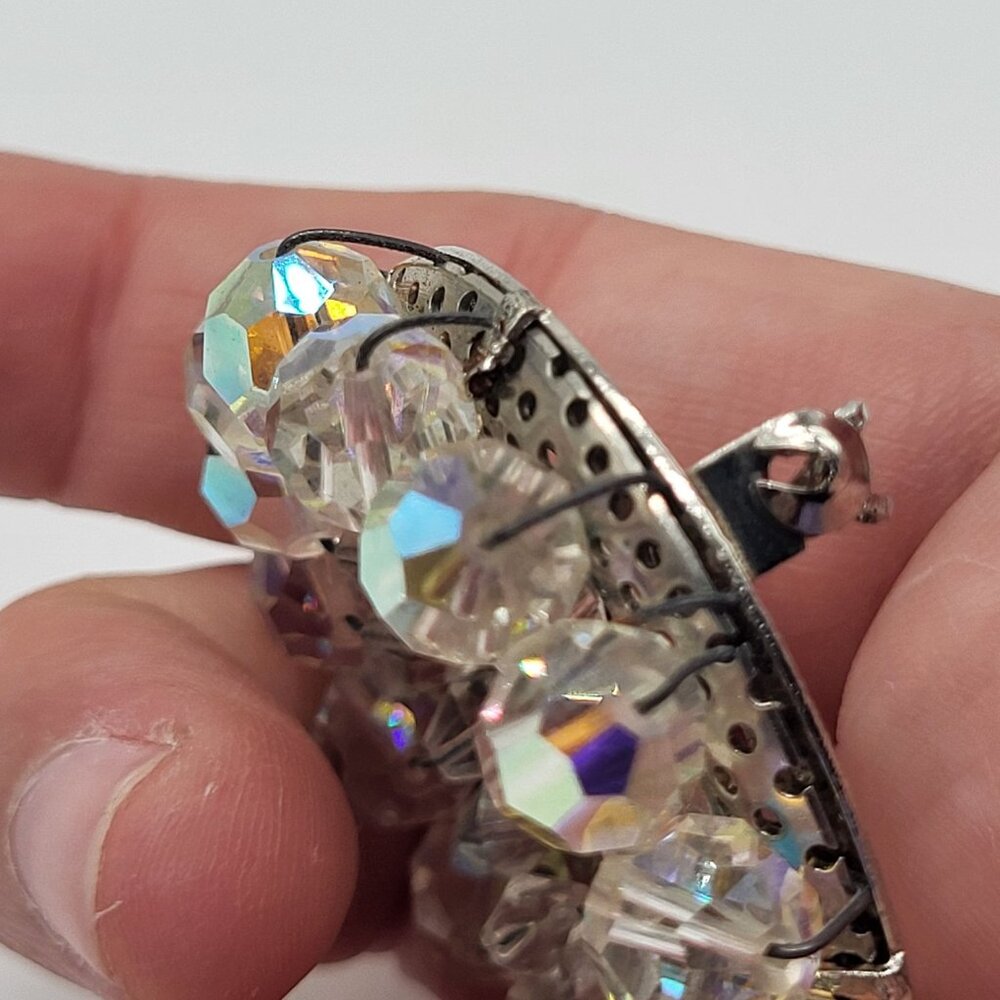 Vintage Aurora Borealis AB Beaded Circle Brooch Pin With Silver Tone Back - Picture 6 of 9